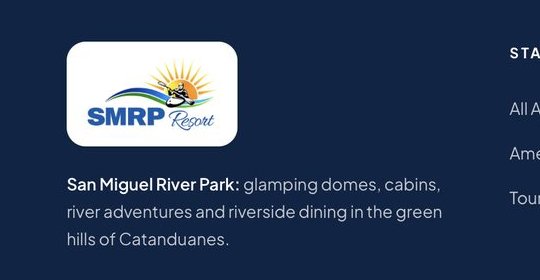 The SMRP Resort logo on a white card against the navy footer
